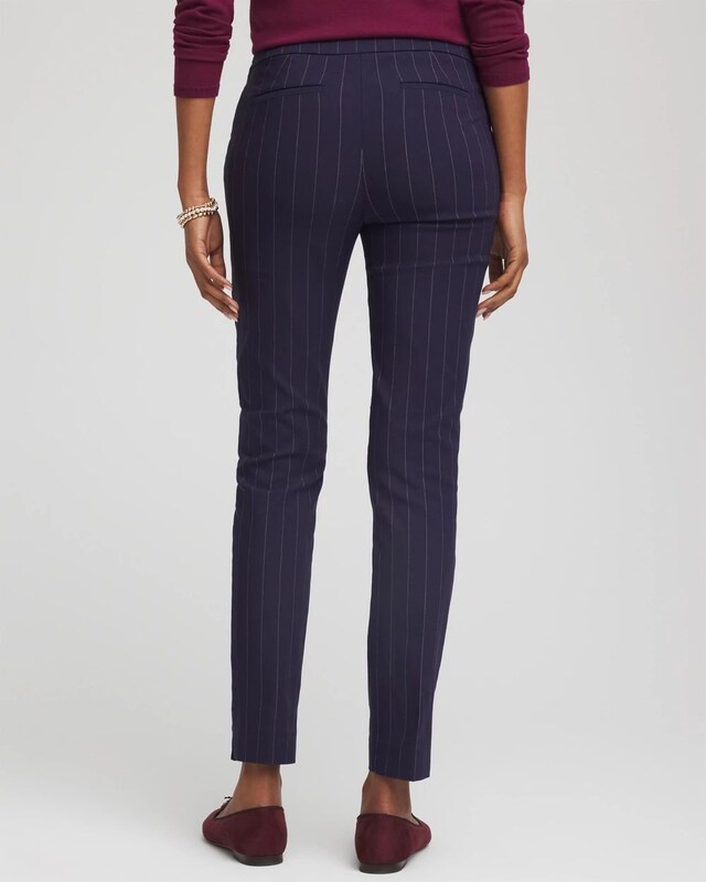 Pinstriped Brigitte Slim Pull-On Ankle Pants - image 3